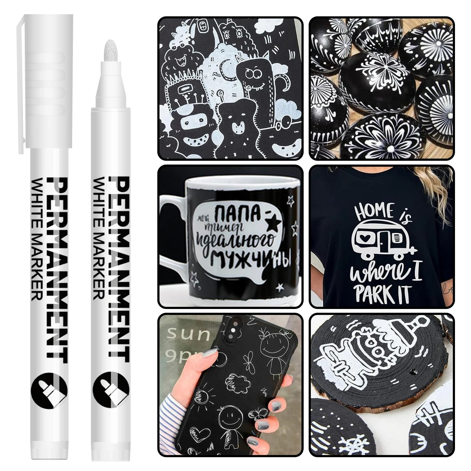 White Paint Pen for Rock Painting,Stone,Ceramic,Glass,Wood,Tire,Fabric,Metal,Canvas. Set of 3/6 Acrylic Paint White Marker