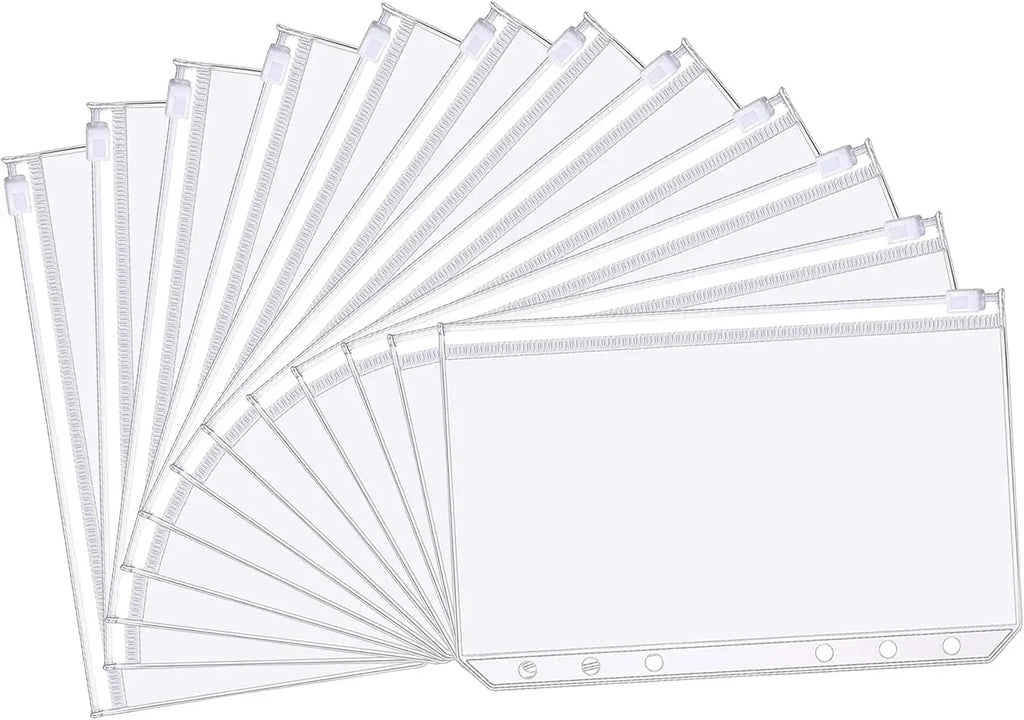 A6 6-Hole Binder Pockets Waterproof PVC Cash Budget Envelopes Zipper Binder Pouches for Notebook Planner Journey Binders