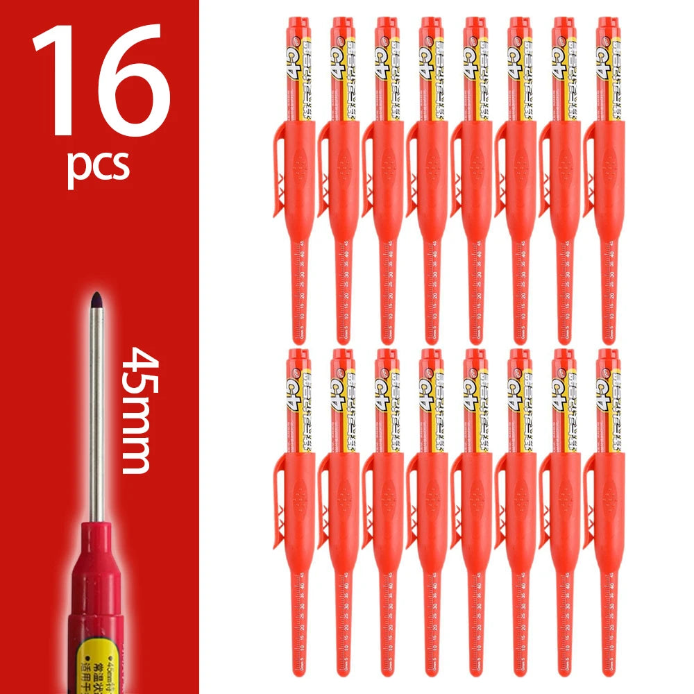 4-60Pcs 45mm Long Nib Head Carpenter Pen Deep Hole Marker Pens Black/Blue/Red/White for Measuring Woodworking Hand Tools