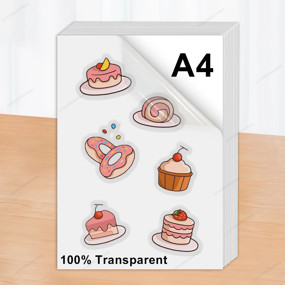 100% Transparent Printable Vinyl Sticker Paper Self-adhesive 10 Sheets A4 Glossy White Copy Paper DIY Labels for Inkjet Printer