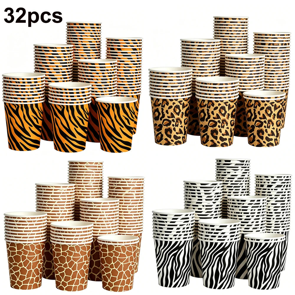 Jungle Safari Wild Animal Party Supplies Disposable Jungle Zoo Animal Print Paper Plates Napkins for Birthday Party Baby Shower