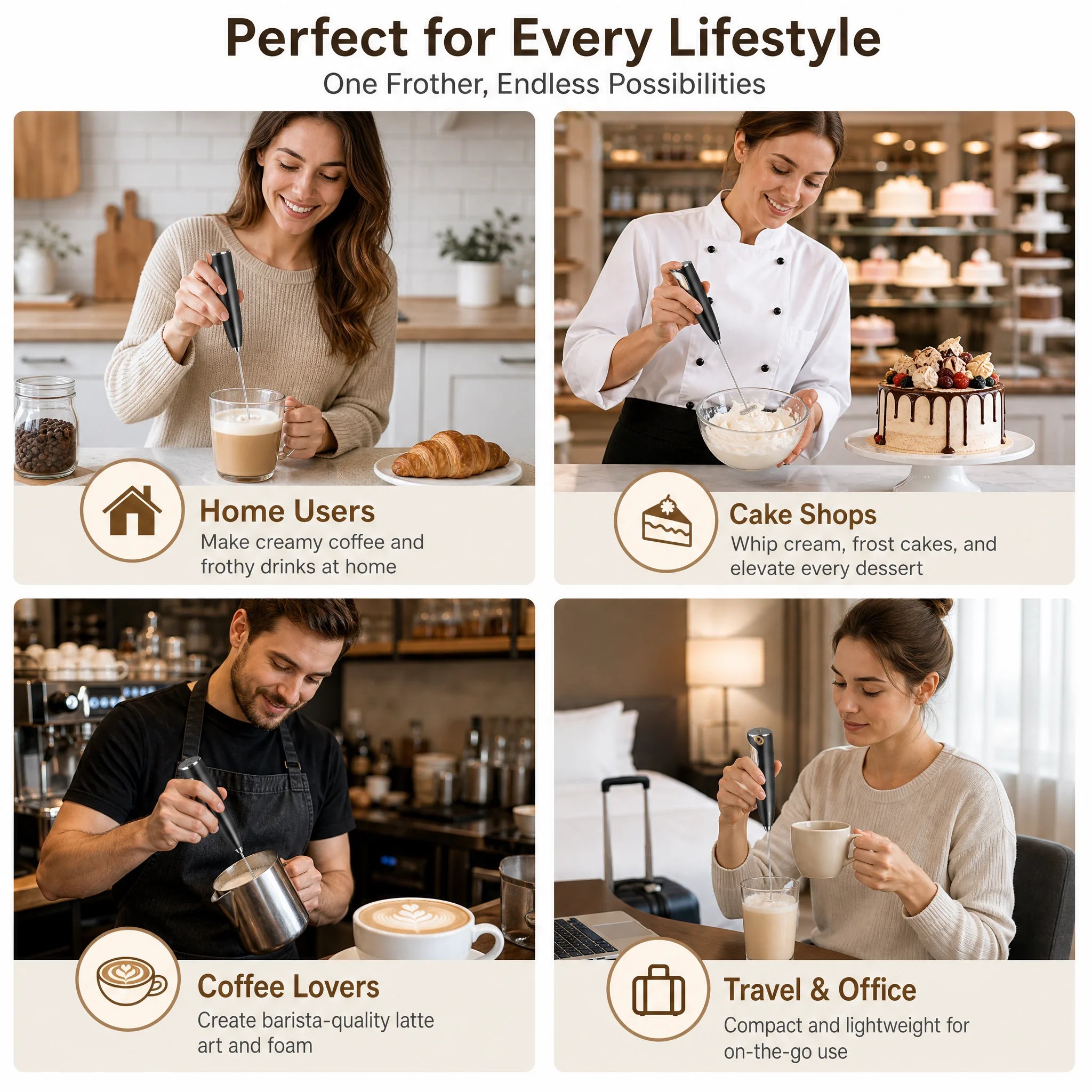 Handheld Milk Frother Stainless Steel Mini Whisk Semi-Automatic Coffee Frother for Cappuccino Latte Hot Chocolate Egg Beater Kitchen Tool