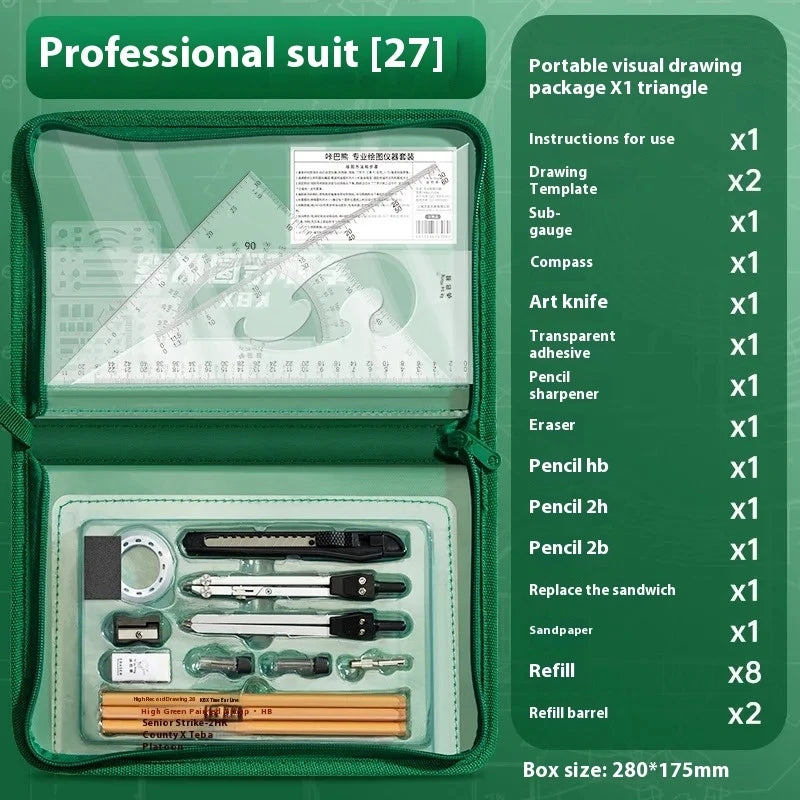 College student drawing tool set Professional construction engineering Combination assembly drawing  geometry set for school