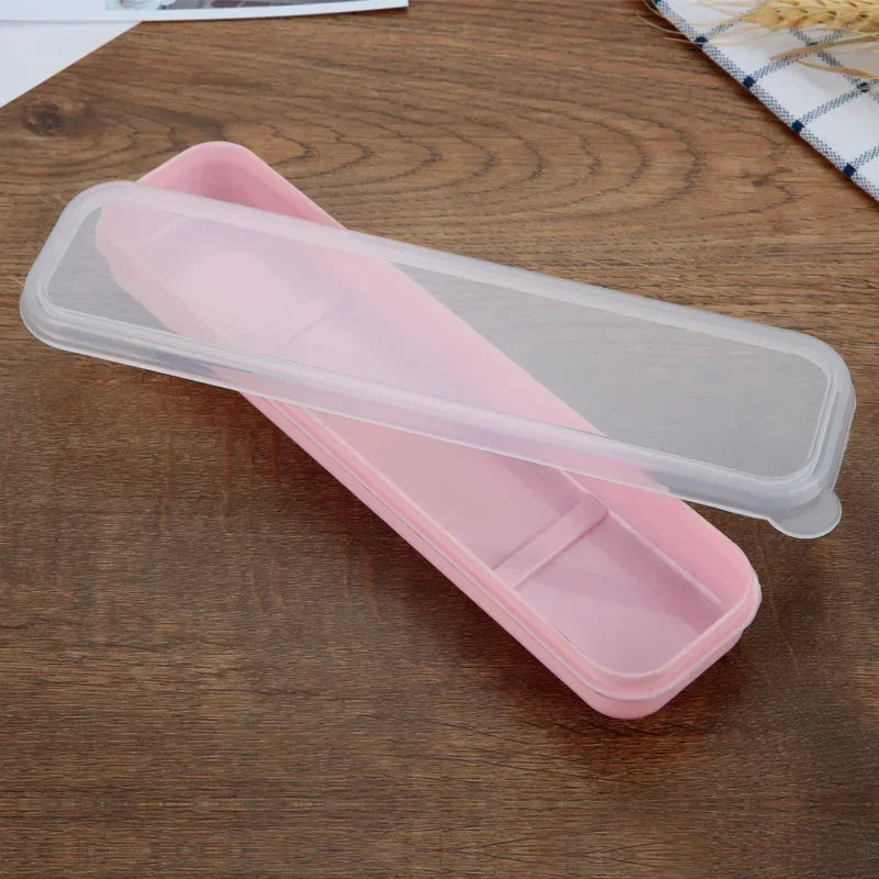 Portable Travel Tableware Storage Box with Transparent Cover Utensil Organizer for Outdoor School Home Dinnerware Kit