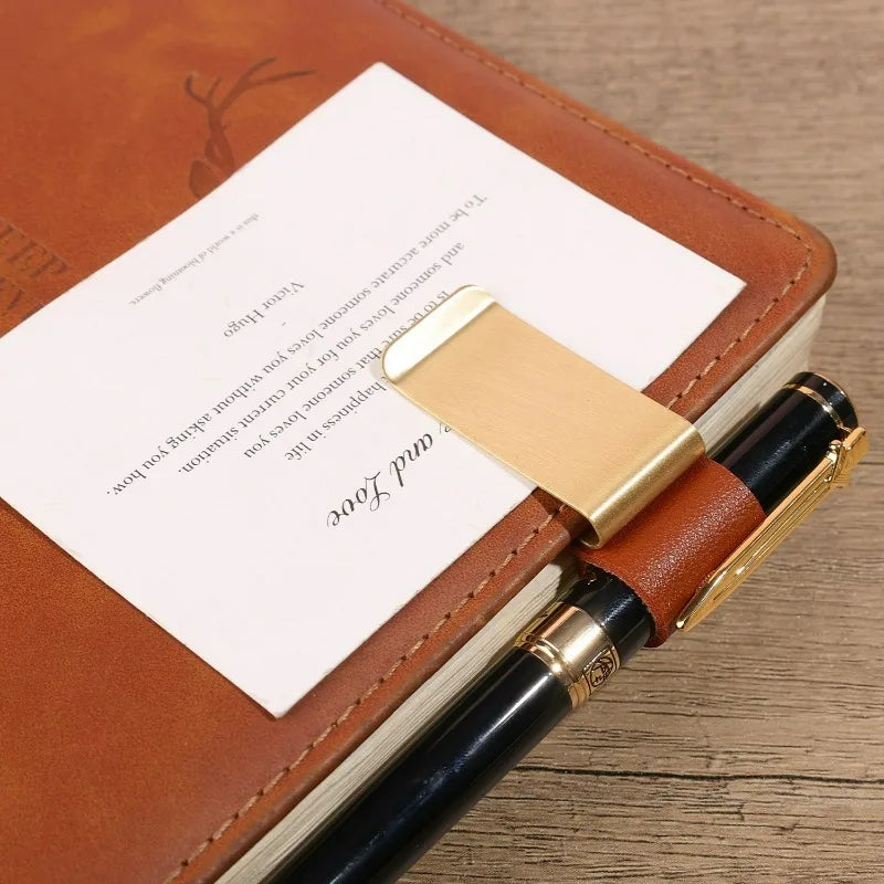 6-1PCS Stainless Steel Leather Pen Holder Pencil Clamps Notebook Bookmark Practical Organizer Clip Pen Holder Office Stationary