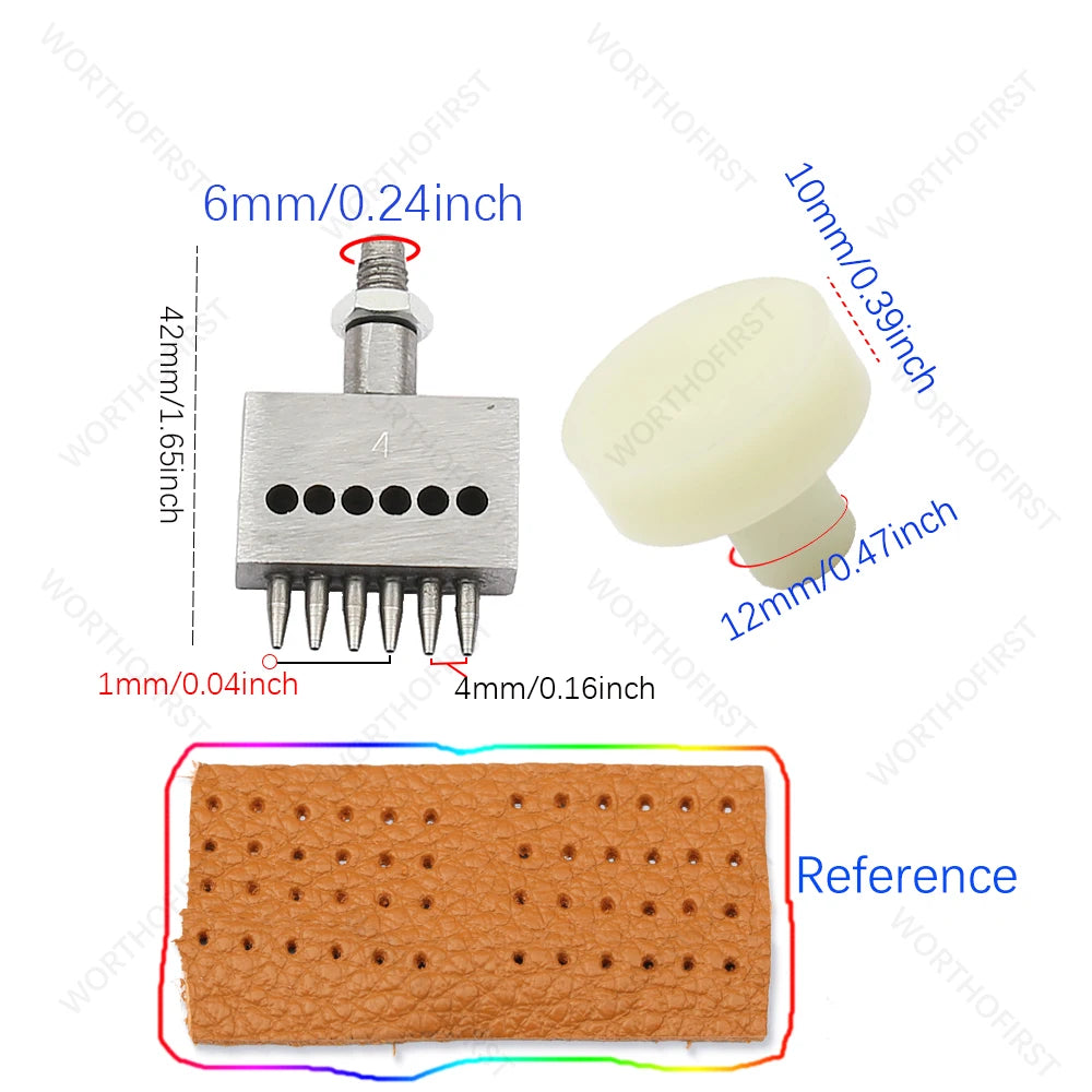 1Pcs M6 Thread Punching Suitable for European Vulcan 3 Round Spacing Cutting Dies LeatherCraft DIY Handmade Stitching Accessory