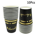 10Pcs Umrah Eid Mubarak Ramadan Party Disposable Tableware Kaaba Paper Plates Cups Napkin Muslim Islamic Eid Al-Fitr Decoration