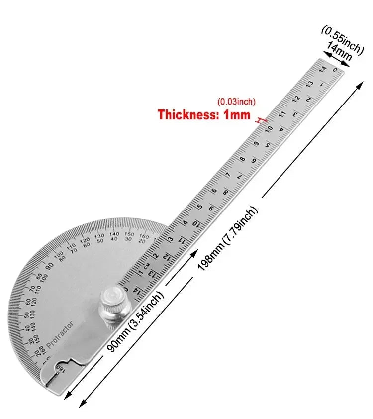 10/15cmStainless Steel Protractor Woodworking Angle Ruler 0-180° Angle Measuring Tool for Woodworking/Industry 1pc