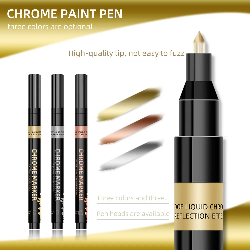 1Pcs Chrome Mirror Marker Pen 0.7mm 1mm 2mm DIY Reflective Paint Pen Permanent Gold Silver Copper Marker Model Painting Marking