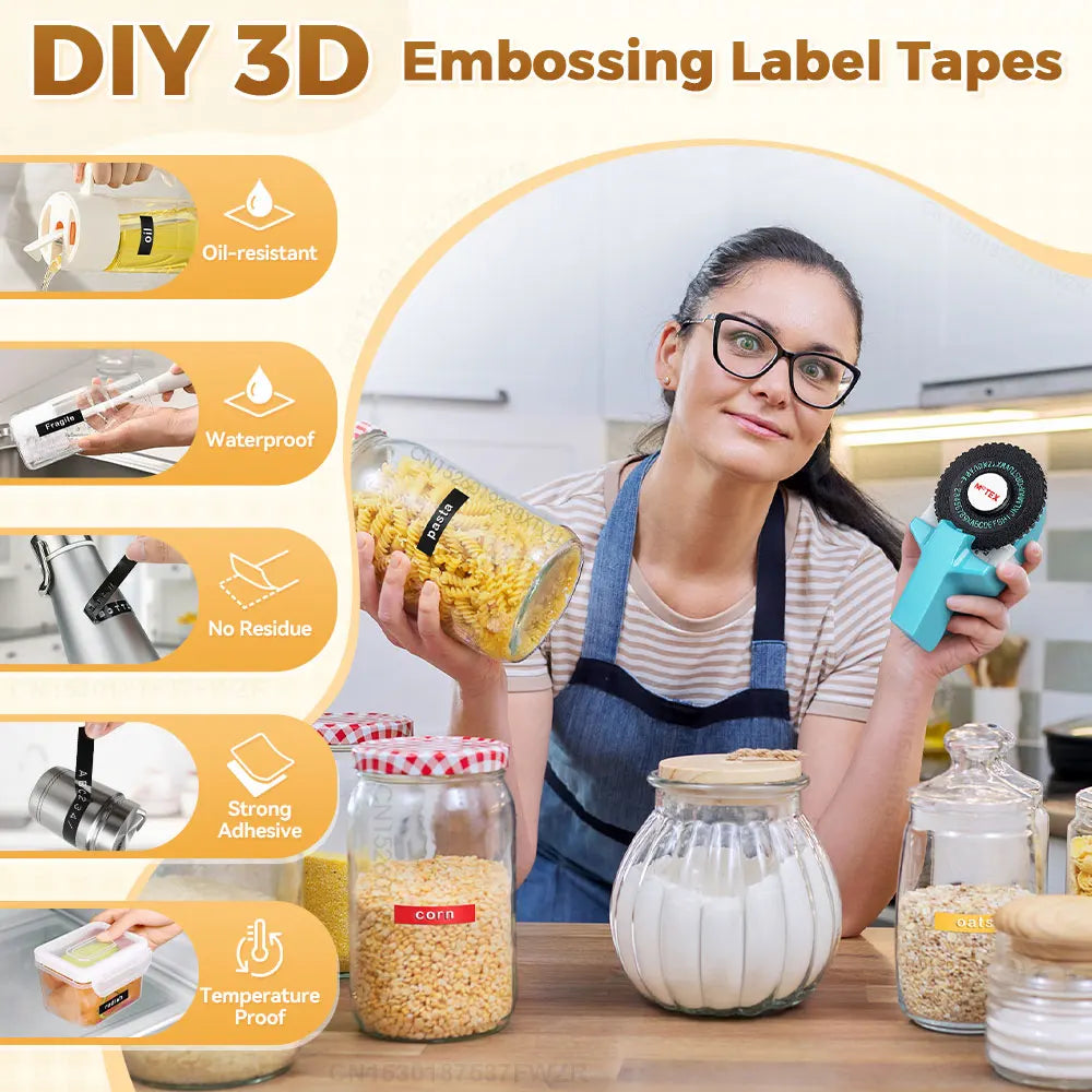 Dymo Labeller Motex E101 3D Embossing Label Printer Similar as B90 Dymo 12965 Manual Labeller Typewriter or 3PK Dymo Label Tape