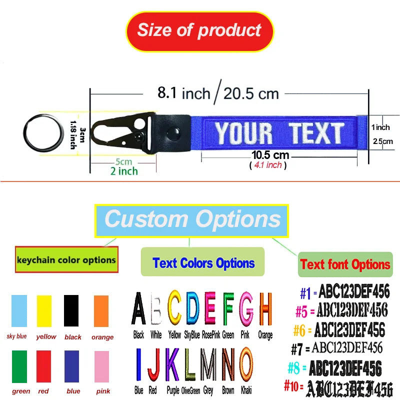 Personalized Keyrings Name Embroidered Keychain Wrist Strap Car Key Tag Custom