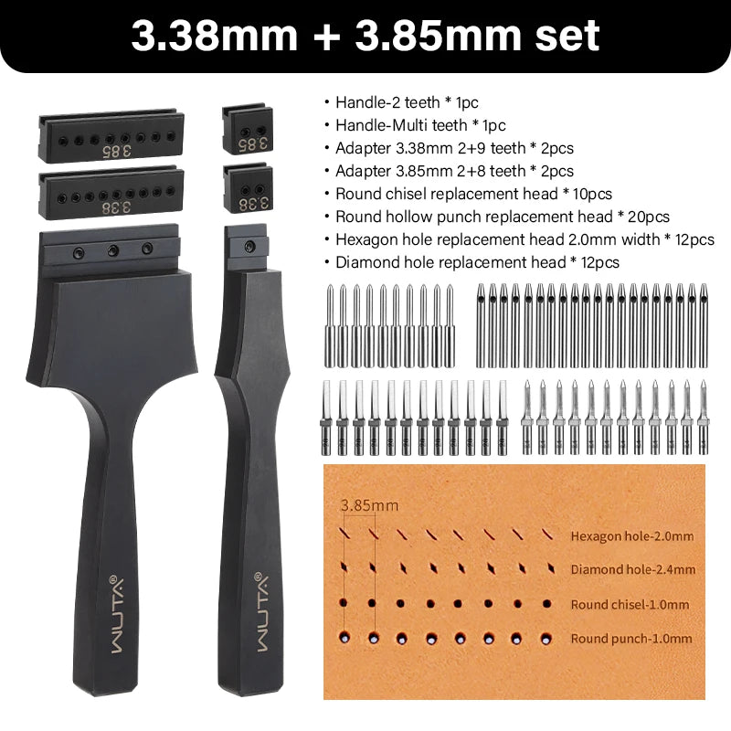 WUTA Multifunctional Leather Hole Punch Round Pricking Iron Stitching Punching Chisel Interchangeable Head Leather Craft Tools
