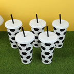6/12pcs Reusable Plastic Soccer Cups with Lid Straws Kids Football Party Favors Sports Themed Birthday Decoration Supplies Gifts