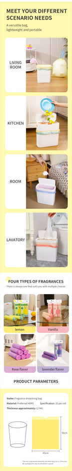 20L Scented Drawstring Trash Bags Floral Fragrance Rose Lavender Lemon Vanilla Heavy Duty Kitchen Bathroom Office Garbage Bags