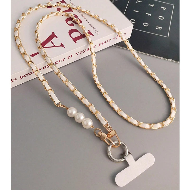 Mobile Phone Lanyard Women's Long Neck and Shoulder Strap Phone Case Universal Lanyard Long DYM Crossbody Pearl Pickup Chain