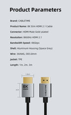 CABLETIME 8K Slim HDMI 2.1 Cable HDMI to HDMI Cable 8K@60Hz 4K@120Hz Ultra HD Resolution 3.8mm Width for Laptop Lenovo Dell