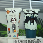 1PC 720ml Halloween Print Plastic Luminous Straw Cup Juice Milk Tea Coffee Cups for Party Supplies Funny Straw Cup Kitchen Drink