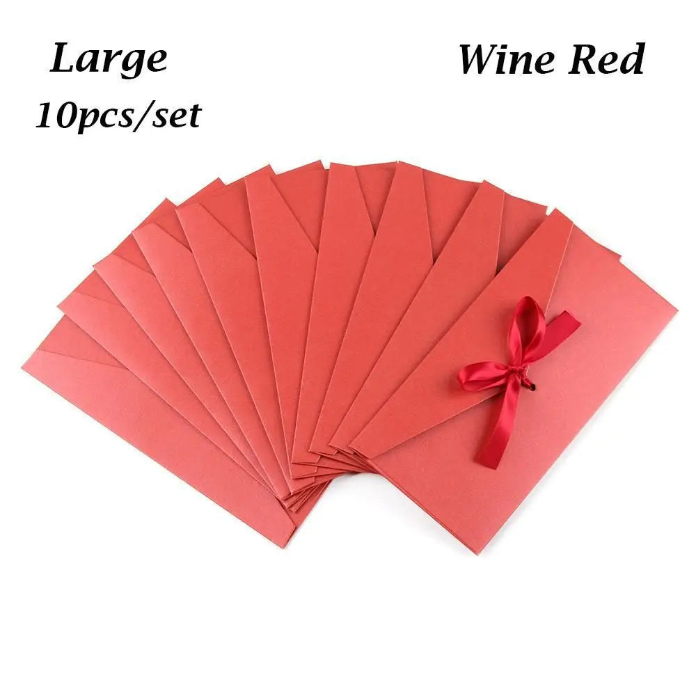 10 Pcs/set Envelope Pearlescent Paper Bow Thicken Ribbon Retro Creative Color Stationery Wedding Invited Gift High Quality