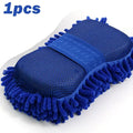 1/2Pcs Blue Microfiber Chenille Auto Cleaning Kit, Car Wash Sponge Pad Washing Glove Towel, Essential Auto Detailing Accessories