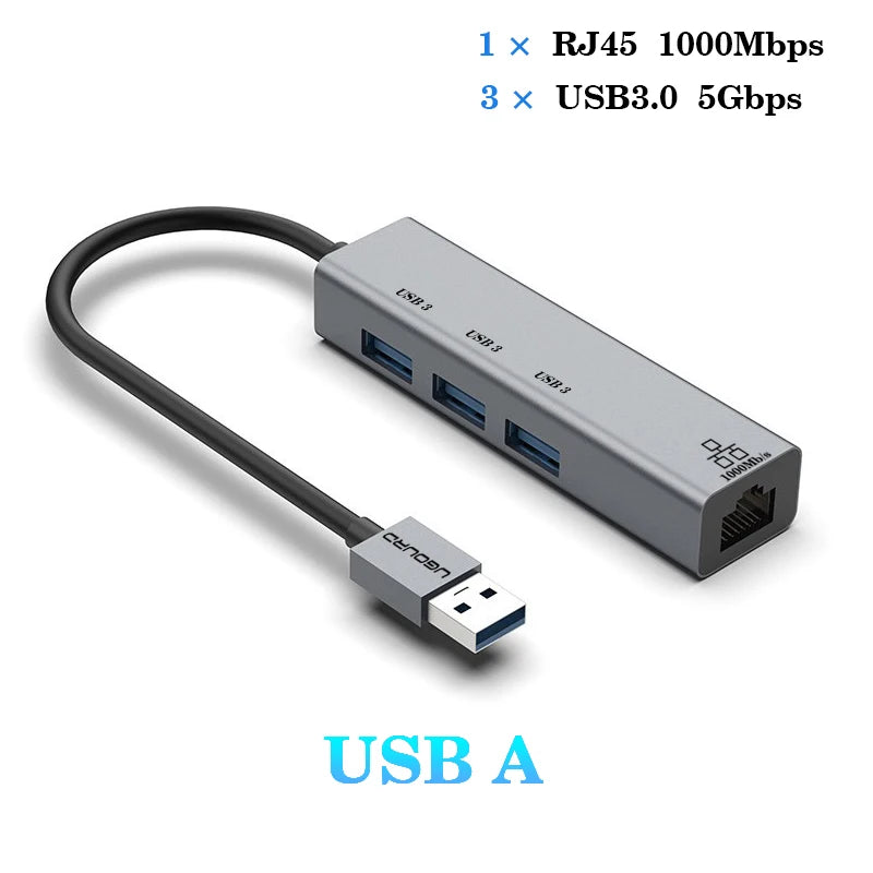USB C HUB Docking Station Type C to RJ45 1000Mbps Ethernet Adapter USB3.0 HUB Gigabit Network Card 100W Charging Dock Extension