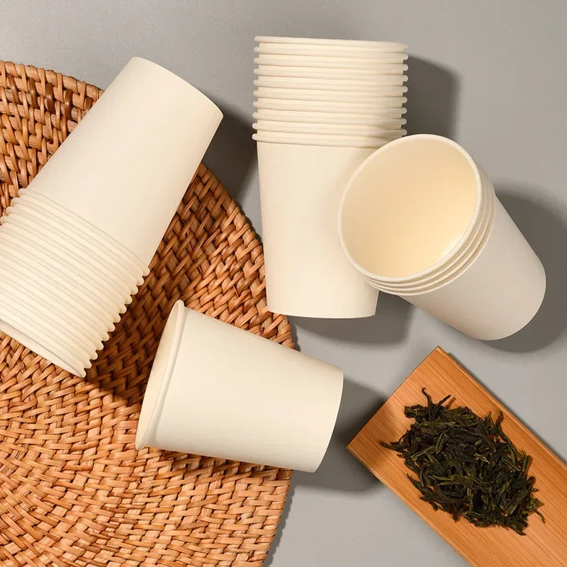 50/100PCS 210/250ml Pure White Paper Cups Disposable Coffee Tea Milk Cup Party Drinking Accessories Camping Party Supplies