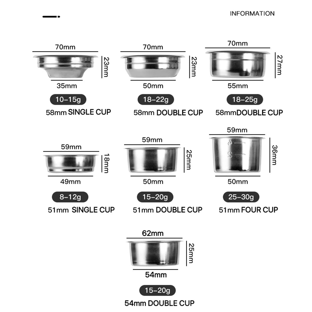 51mm 54mm 58mm Coffee Filter Basket Stainless Steel Coffee Powder Bowl Coffee Handle Bottomless Universal Coffee Powder Bowl