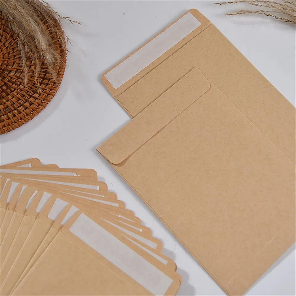 20pcs Kraft Paper Envelope with Self-adhesive Seal Tape Invitation Photo Envelope Bag Invoice Office Document Storage Envelope