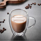 Double Layer Transparent Glass Cup High Borosilicate Glass Juice Milk Heat-Resistant Coffee Cup Round Egg Shape with Handle