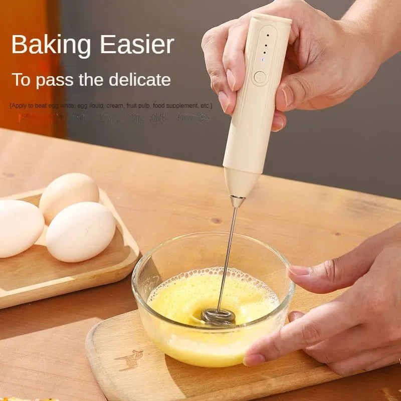 3-in-1 Electric Milk Frother & Hand Mixer, Wireless with Dual Spring, 3 Speeds & Type-C for Coffee, Baking, Kitchen & DIY Drinks