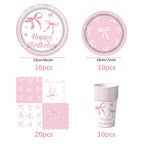 Pink bow Birthday Disposable Tableware Set Paper Plates Cups Napkins Girls Party Decoration Supplies