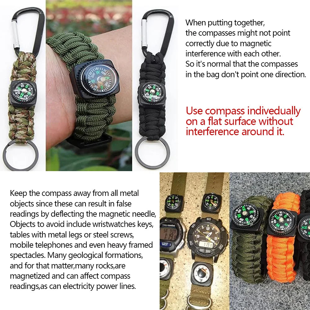 5/10/16Pcs Mini Pocket Oil Filled Compass Portable Wristband Compass  Detachable Outdoor Camping Hiking Travel Navigation Tool