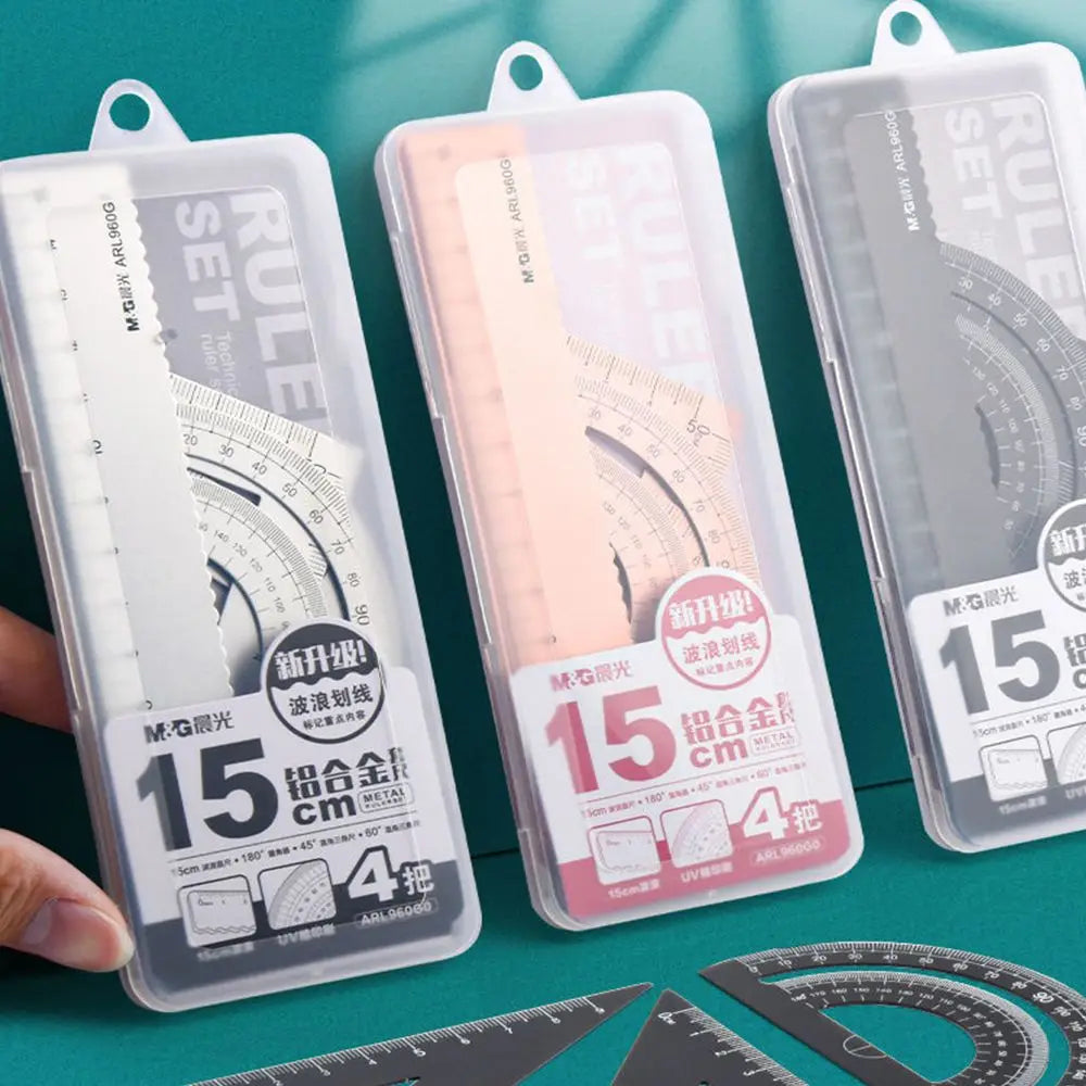 Students Durable Geometry Maths School Office Examination Stationery Metal Rulers Aluminium Ruler Set Drafting Supplies