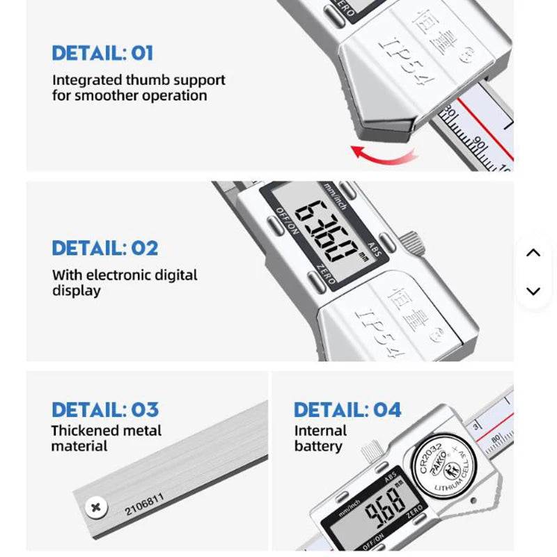 High Precision Stainless Steel Electronic Digital Calipers IP54 Vernier Boring Inner Diameter Measurement Tool