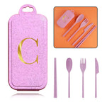 4Pcs Removable And Reusable Dinnerware Sets Spoon Knife Fork Chopsticks Organizer Case Tableware With Storage Box Letter Pattern