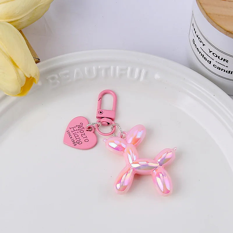 DIY Candy Color Sweet Resin Balloon Dog Keychain For Women Girls Animal Shaped Phone Chain Key Buckle Accessories Bag Pendant