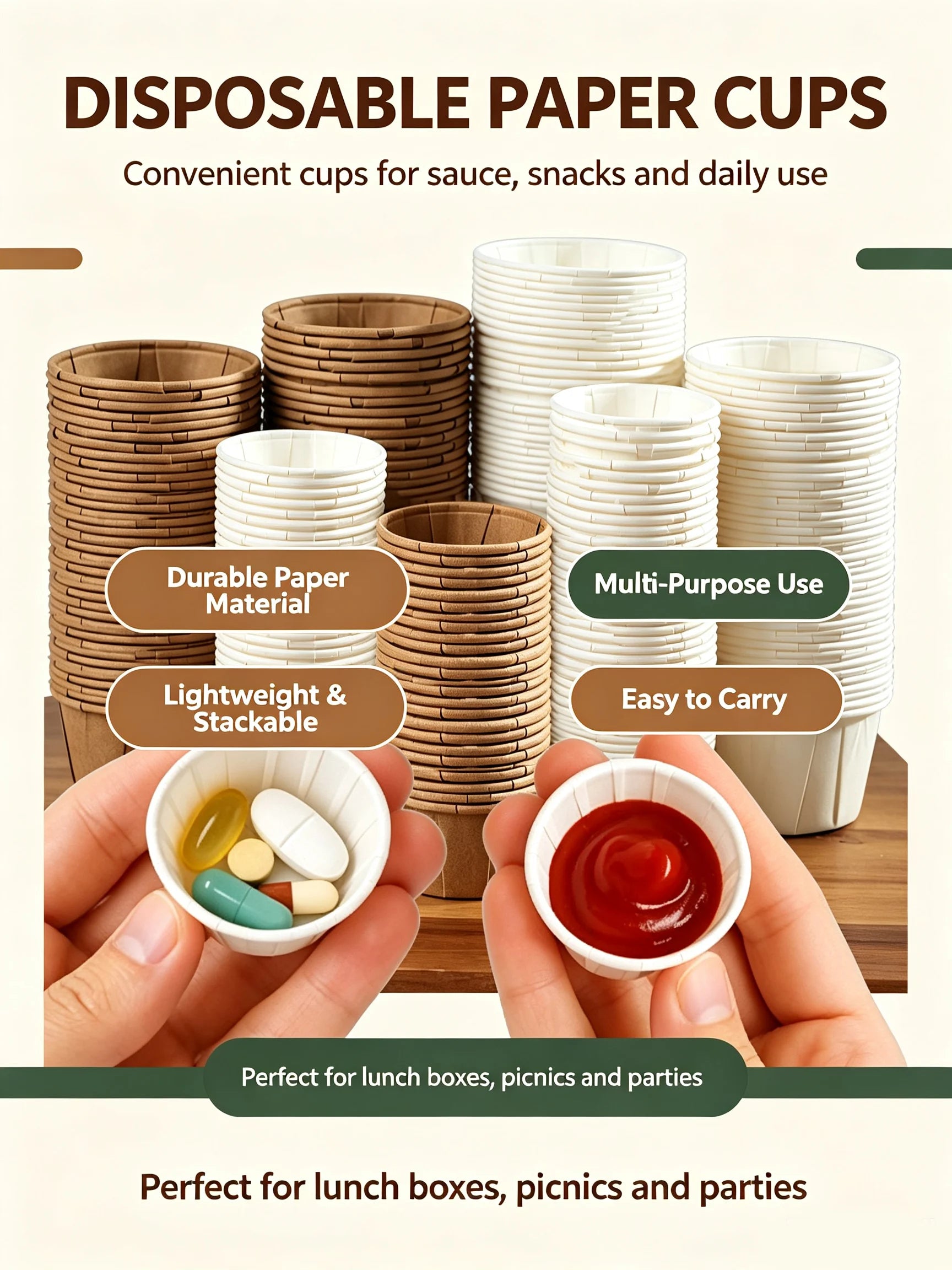 100pcs Disposable Paper Medicine Cups 1.63oz Mini Paper Cup for Medication Pills Distribution Food Tasting Cups Sauce Cups