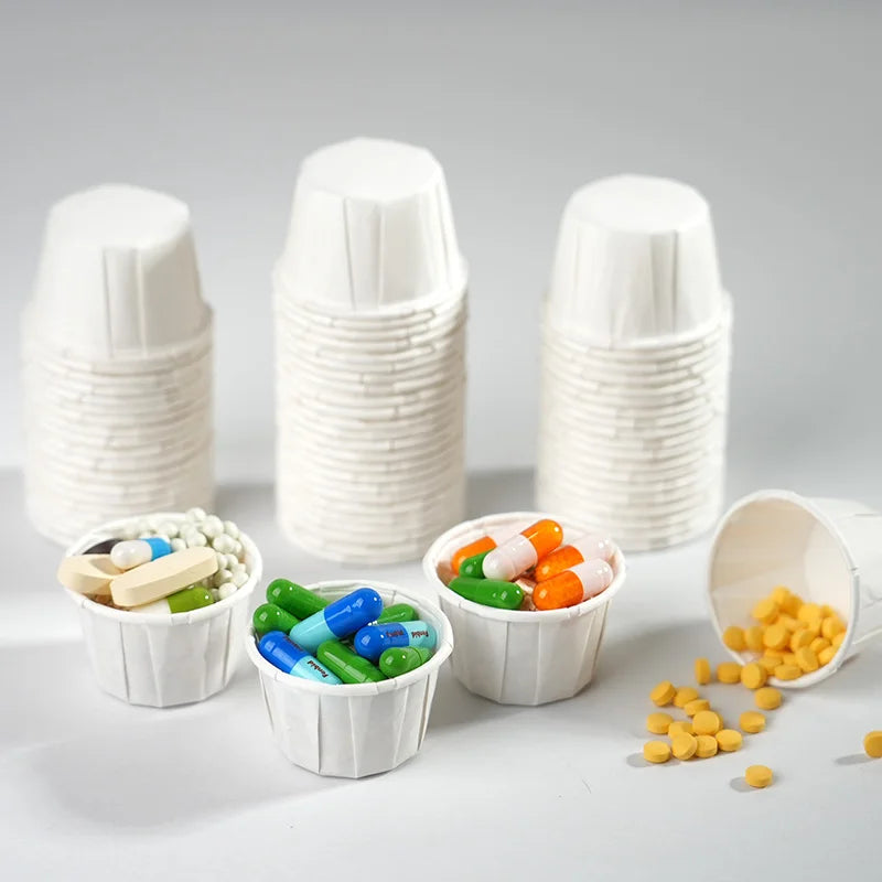 100pcs Disposable Paper Medicine Cups 0.75/1/2.5oz Mini Paper Cup for Medication Pills Distribution Food Tasting Cups Sauce Cups