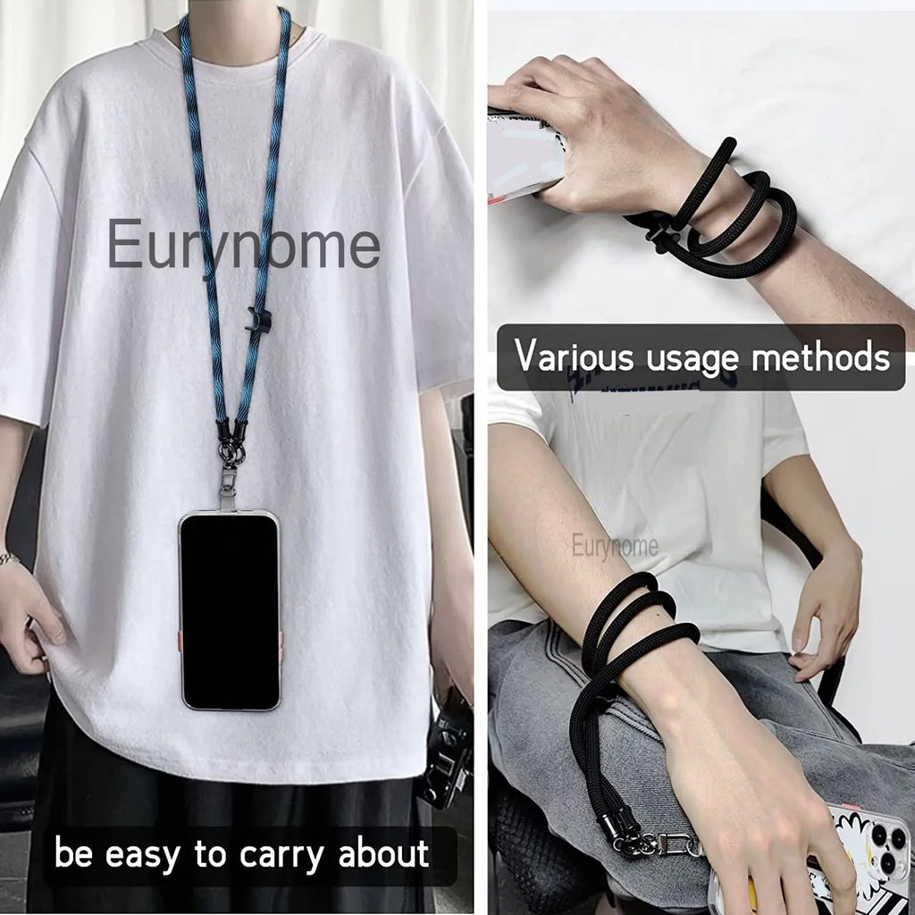 Phone Lanyard Adjustable 1 Cm Diameter Outdoor Universal Case Crossbody Shoulder Card Neck Cord Clip Hang Anti-lost Wrist Strap