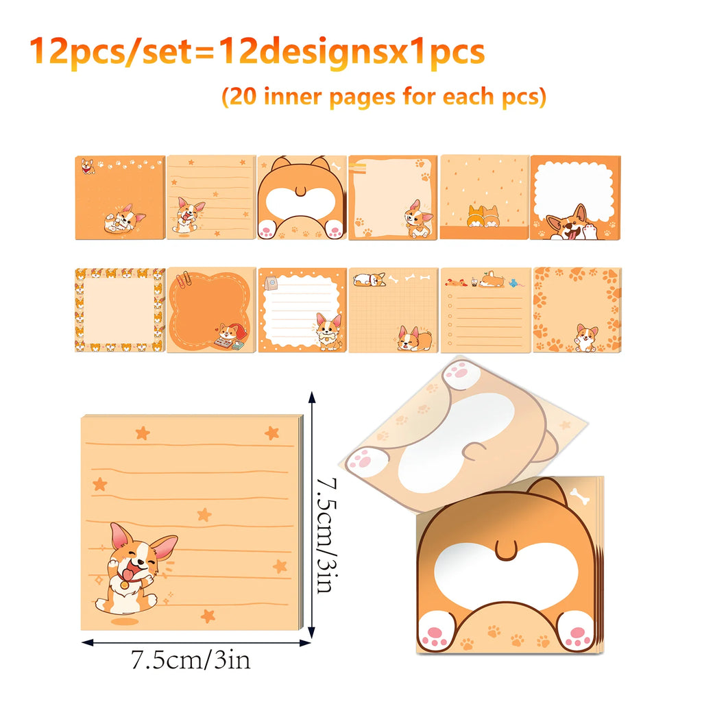 12/24pcs Cute Animals Sticky Notes Set, Refrigerator Memo Pads,Self-Stick Dog Cat Notes Pads for Home Office Gifts Supplies