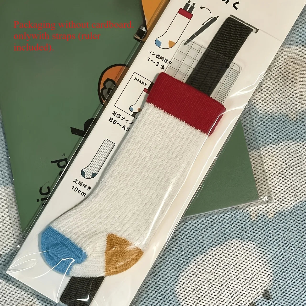 Japanese Retro Contrast-Color Sock-Style Pen Holder, Elastic Journal Binding Strap with Ruler, Portable Pen Organizer, Book Band