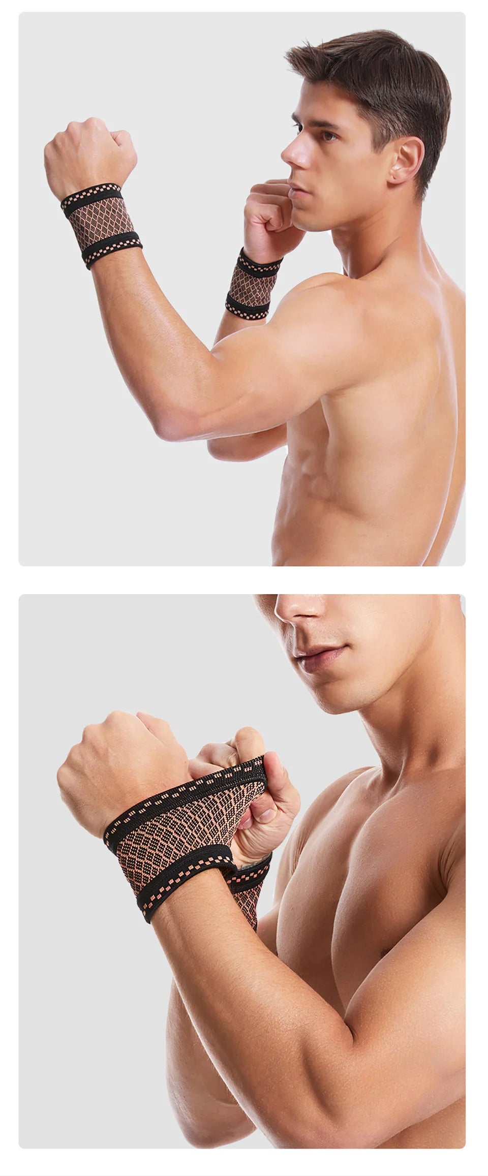 1Pair Copper Fiber Sports Wrist Support Sweat-Absorbent Breathable Knitted Nylon Wrist Brace Outdoor Sports Badminton Men Women