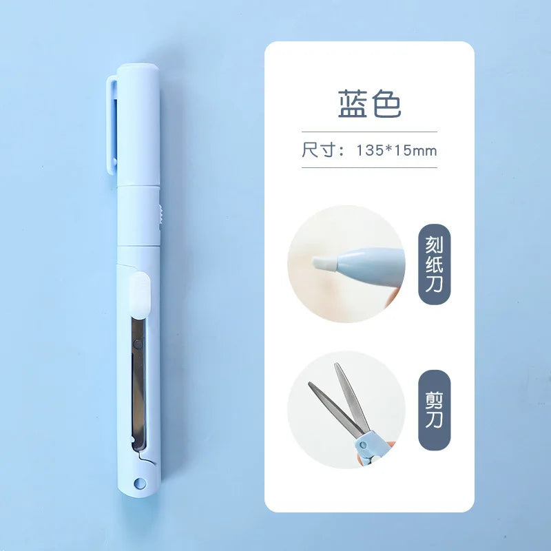 2 In 1 Mini Folding Scissor Pen Cutter Portable Size Safe Ceramic Pencutter Utility Knife For School Stationery Office Supplies