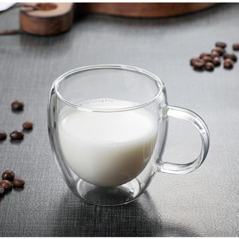 Double Layer Transparent Glass Cup High Borosilicate Glass Juice Milk Heat-Resistant Coffee Cup Round Egg Shape with Handle