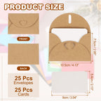 25Sets Mini Envelopes with Heart Clasp 9x5.4cm Blank Note Cards with 10.5x7.5cm Envelopes for Gift Wedding Invitation Graduation