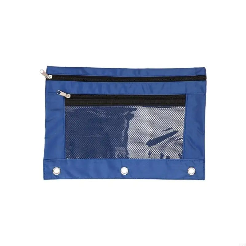 Double Zipper Pen Bag 3 Rings Binders Pencil Case File Bag Pencil Box For Erasers Rulers Markers Storage