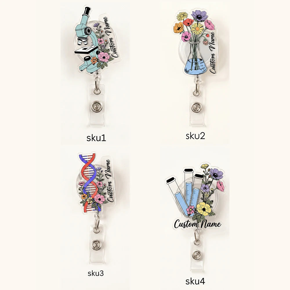 1pc Science-themed Custom Name Acrylic Retractable Badge Reels,Nurse,Scientist Personalized Gift,Work Card Clip,Teacher’s Day