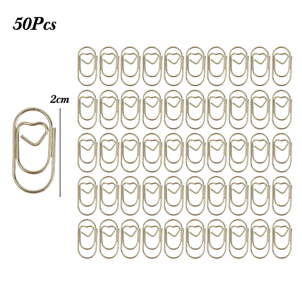 50/100Pcs 20mm Mini Metal Paper Clip Gold Heart Shape Clip Bookmark Binder Invoice PaperClips Office Supplies Student stationery