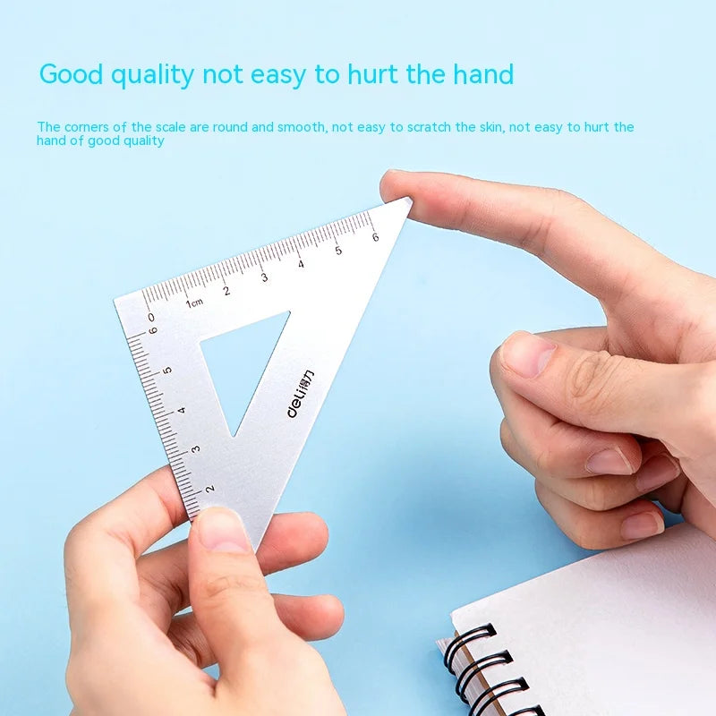 Deli 4Pcs Student Stationery Set Triangle Ruler Straight Ruler Grid Ruler Angle Measuring Tool Aluminum Alloy Material