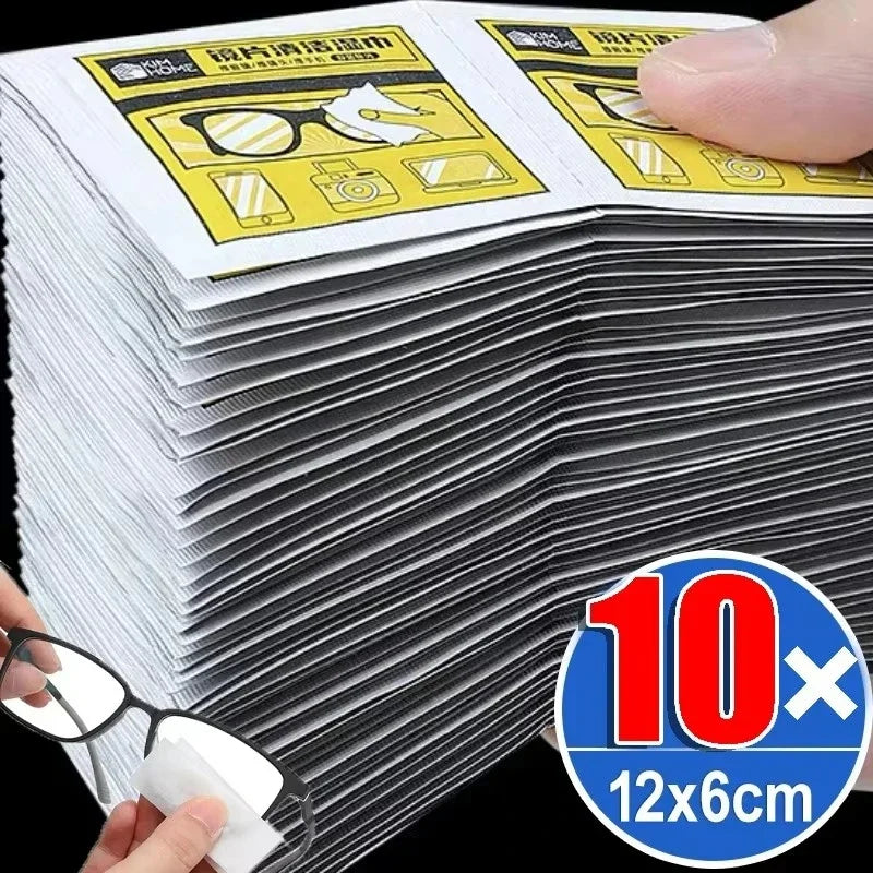 10/100Pcs Glasses Cleaning Wet Paper Disposable Anti Fog Misting Dust Remover Lens Wipes Sunglasses Phone Screen Cleaner
