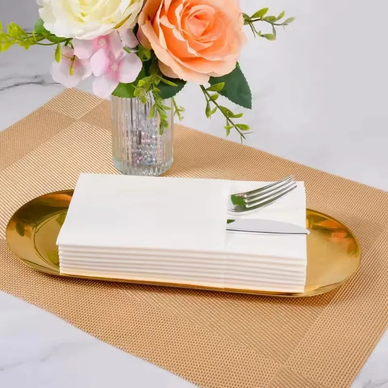 25/50PCS White Prefolded Paper Napkins Built-in Flatware Pocket Disposable Dinner Paper Napkins Christmas Wedding Party Supplies
